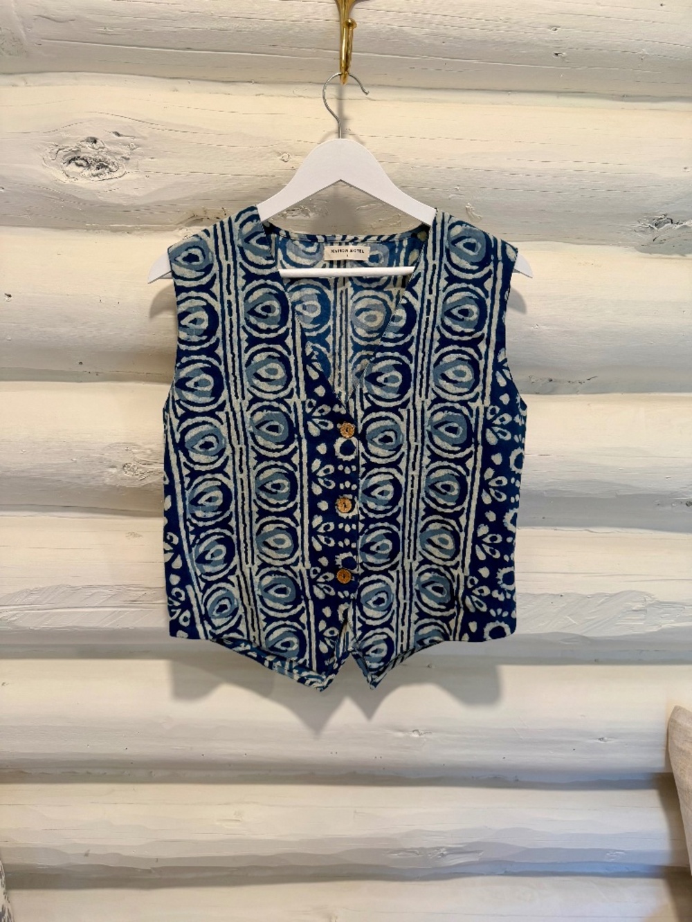 Maison Hotel baricco patterned vest in indigo soul